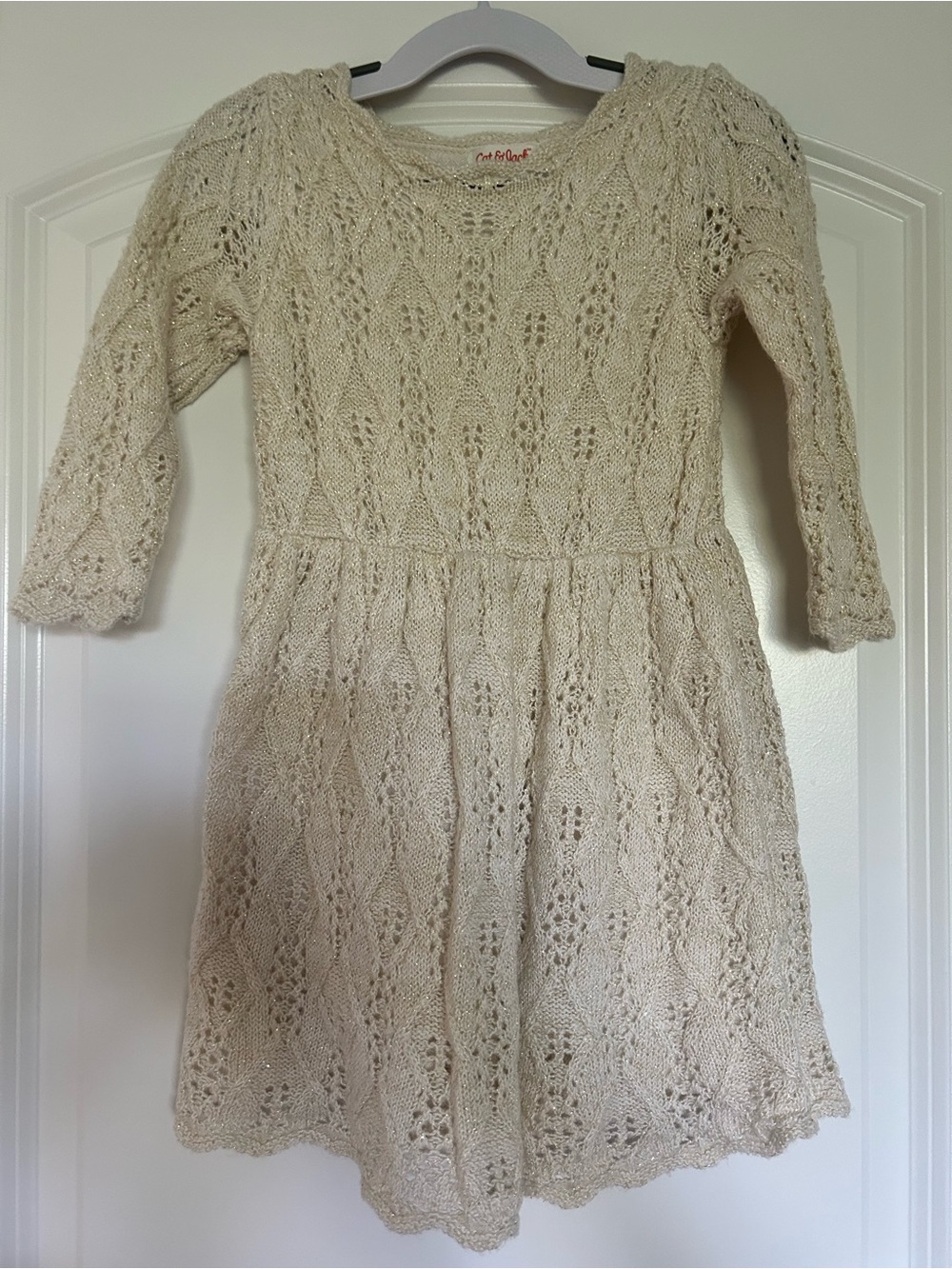 Cat & Jack Cream Knit Eyelet Sweater Dress